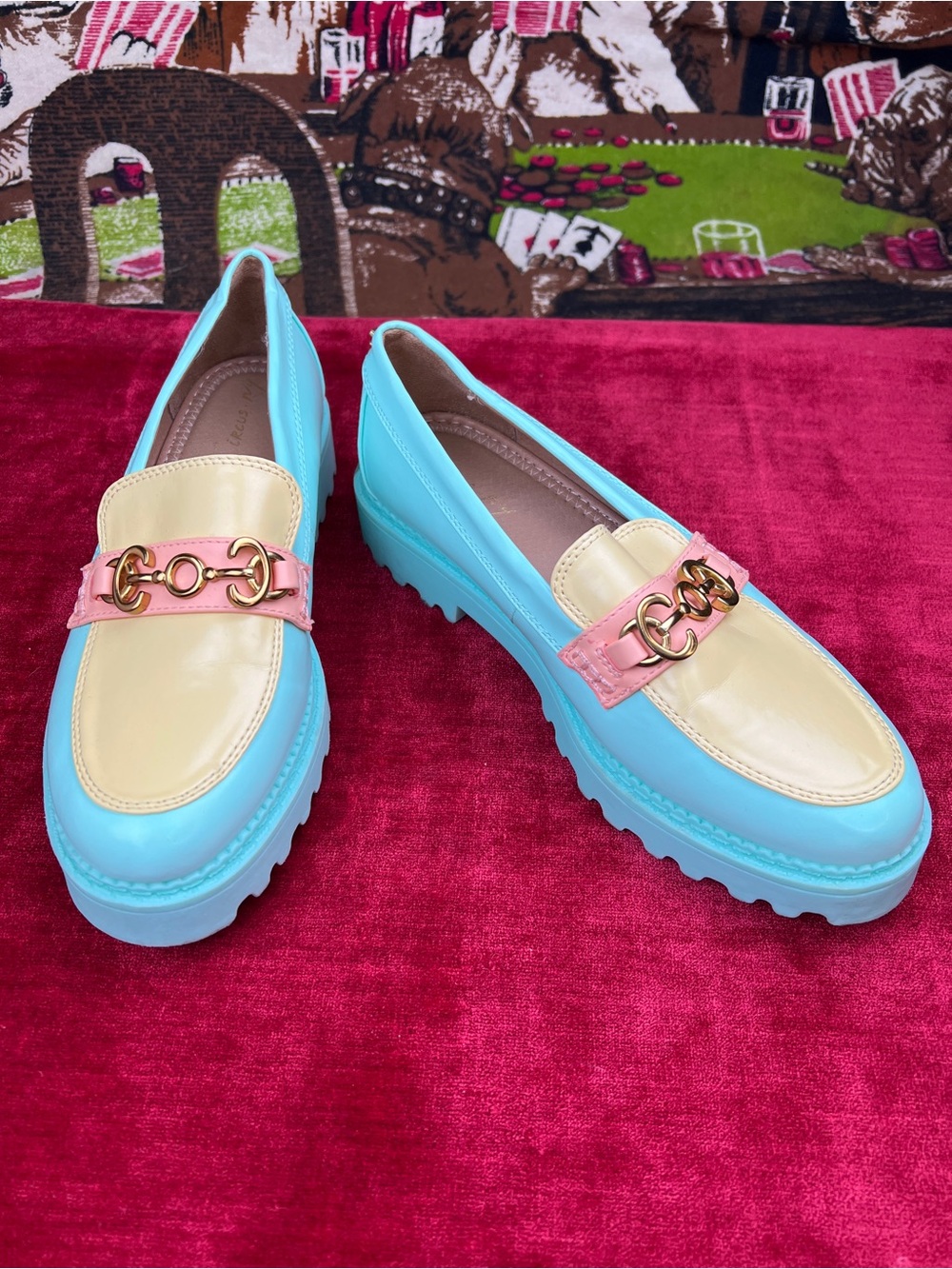 Circus by Sam Edelman Deana Chain-Link Loafers, Sz 7 Iced Mint Pineapple Yellow